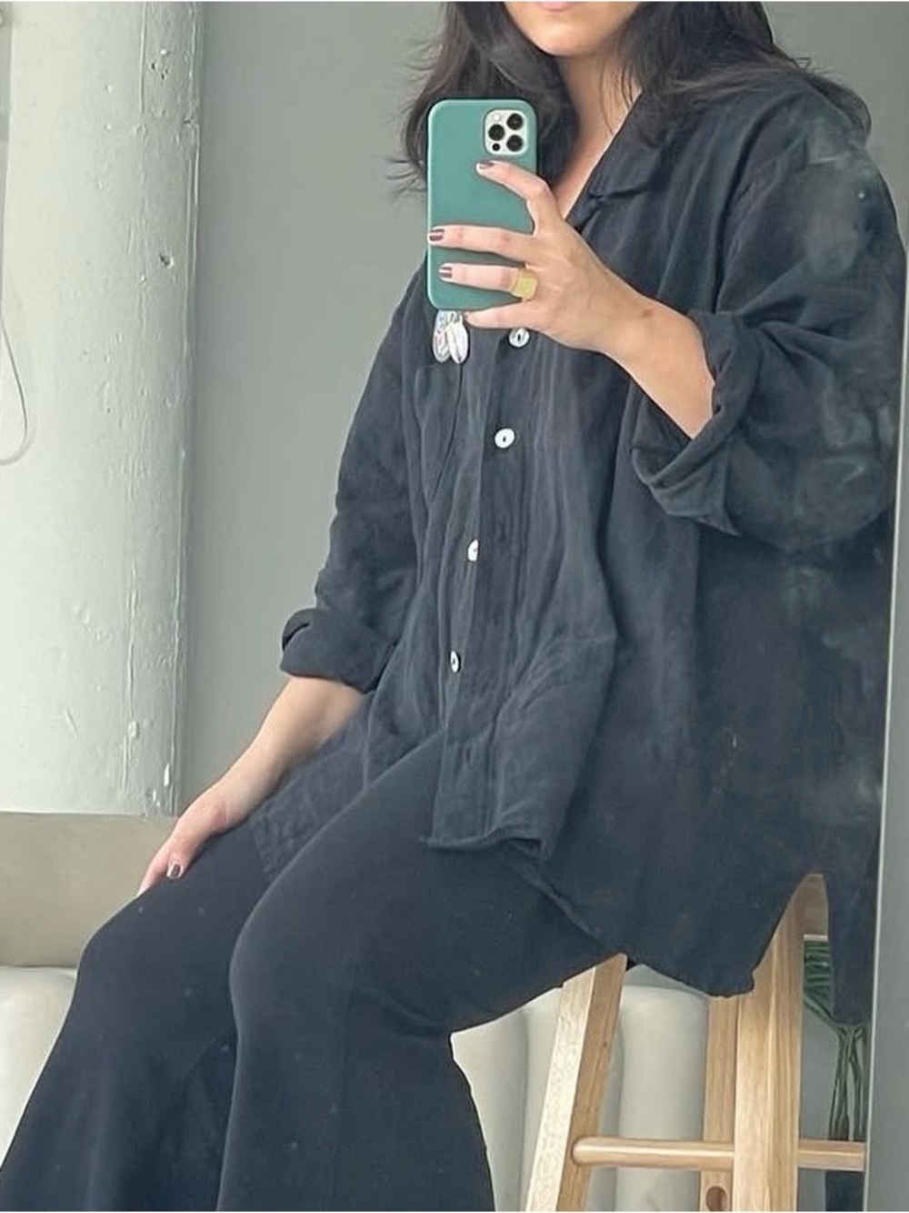 Bohème Goods The Linen Oxford Blouse S/M in Black Oversized EUC